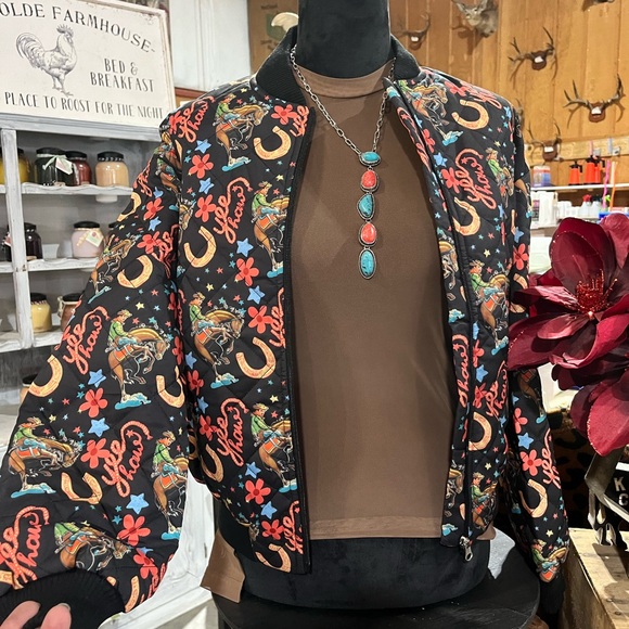 Turquoise Haven Jackets & Blazers - Colorful Western Print Women's Bomber Jacket